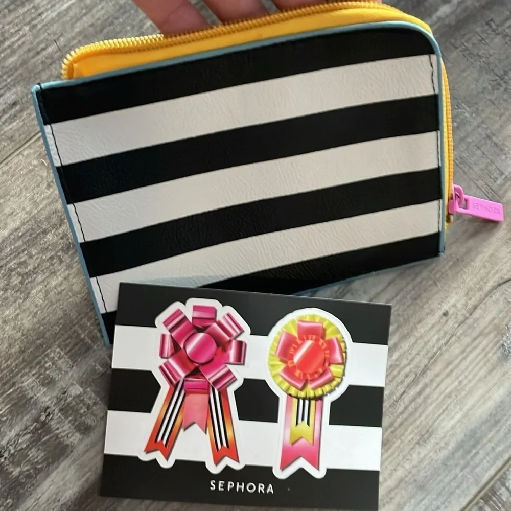 Sephora Black and White Stripe Cosmetic Pouch & Gift Card Holder Lot